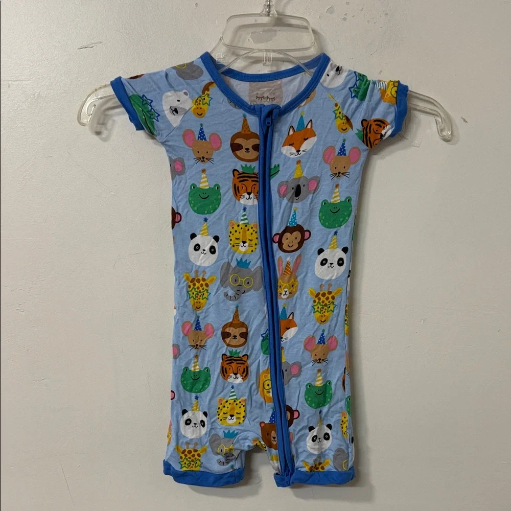 Little Sleepies Blue Romper with Animal Prints nwot - Picture 1 of 3